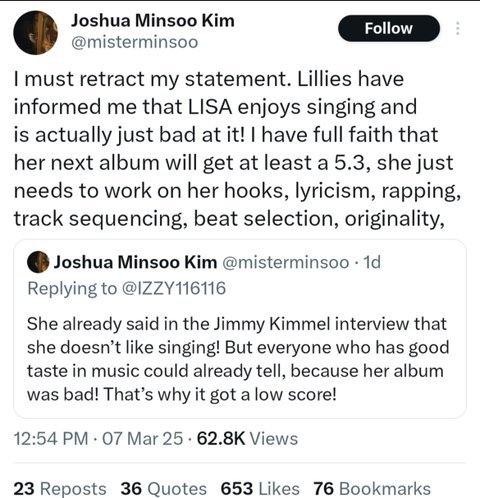 Jennie Manager Retweets Critic Attack on Lisa 100325