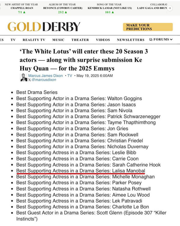 lisa the white lotus emmy submissionGoldDerby-Emmys-WhiteLotus-LalisaManobal.