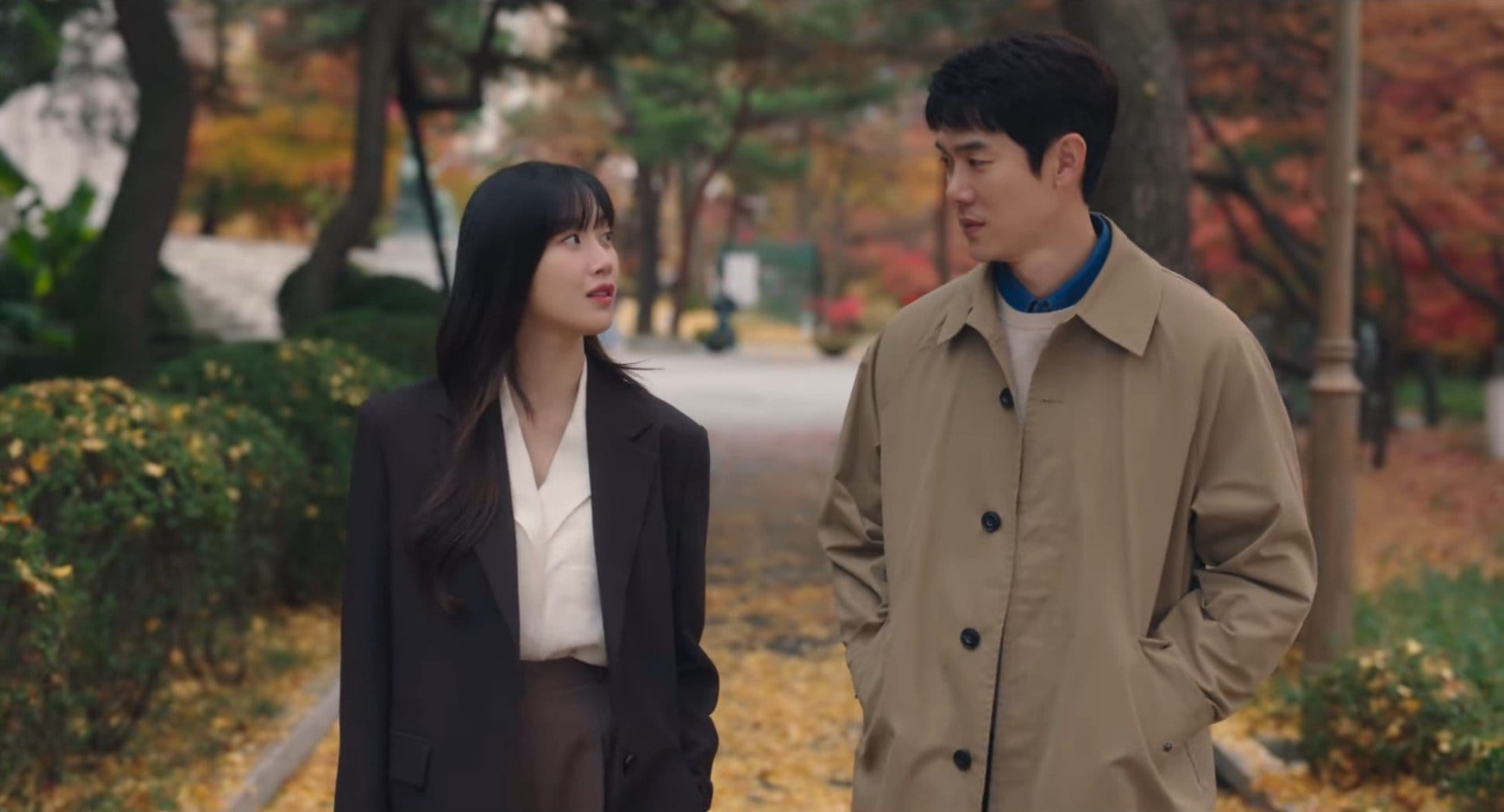 underrated korean romantic dramasCouple-Walking-Autumn-Conversation.