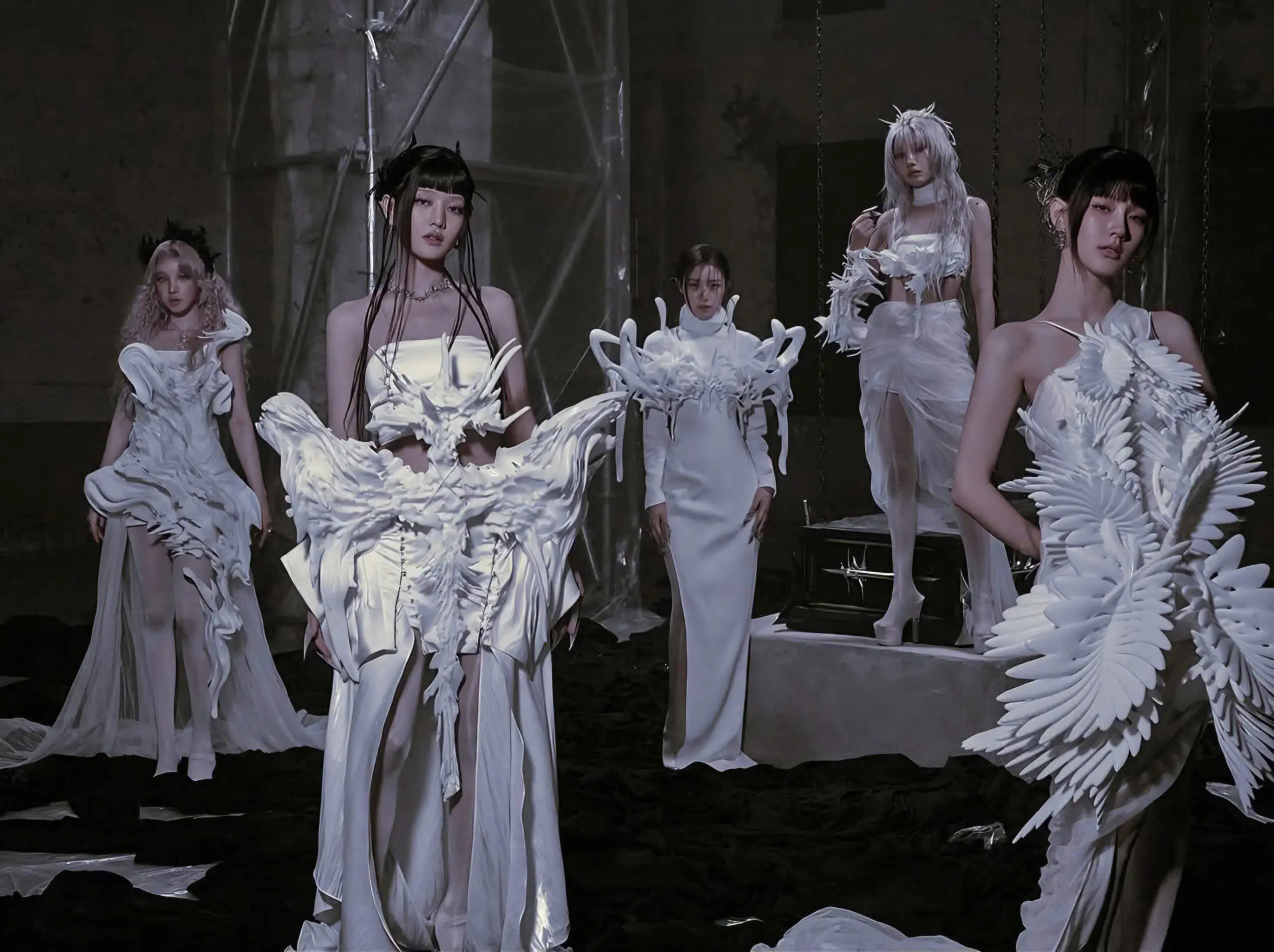 i-dle shuhua radio commentfashion-models-white-futuristic-gothic.
