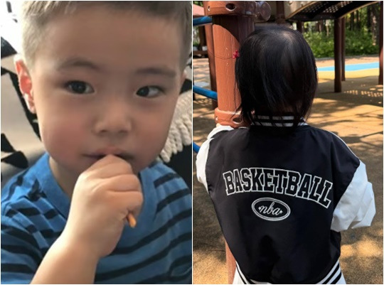 Lee Min-jung daughter Seo-yichild-snack-basketball-outdoors.