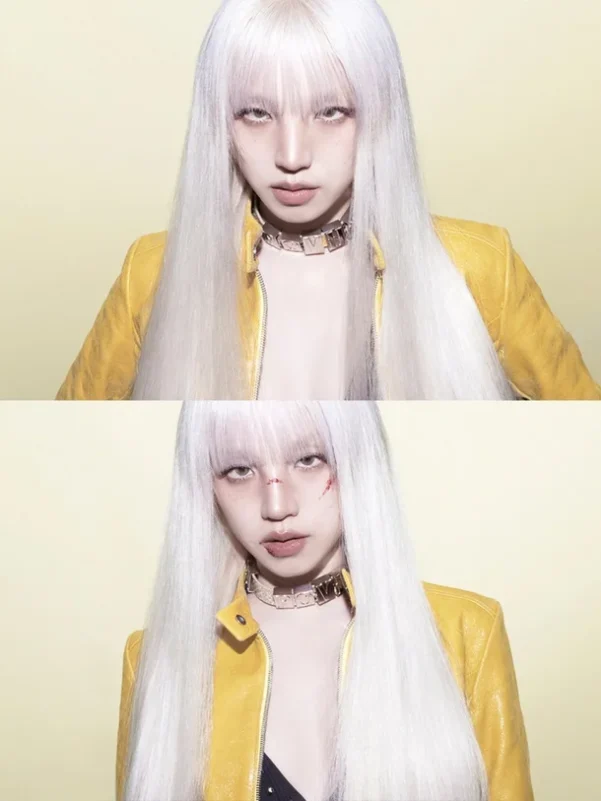 i-dle good thing conceptalbino-hair-jacket-scar.