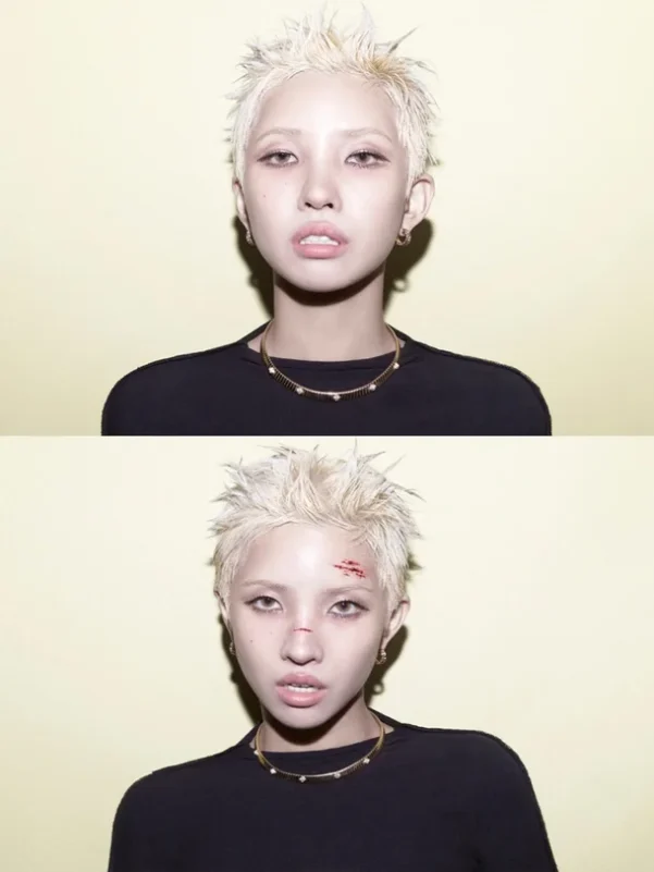 i-dle good thing conceptwoman-scars-shortHair-necklace.