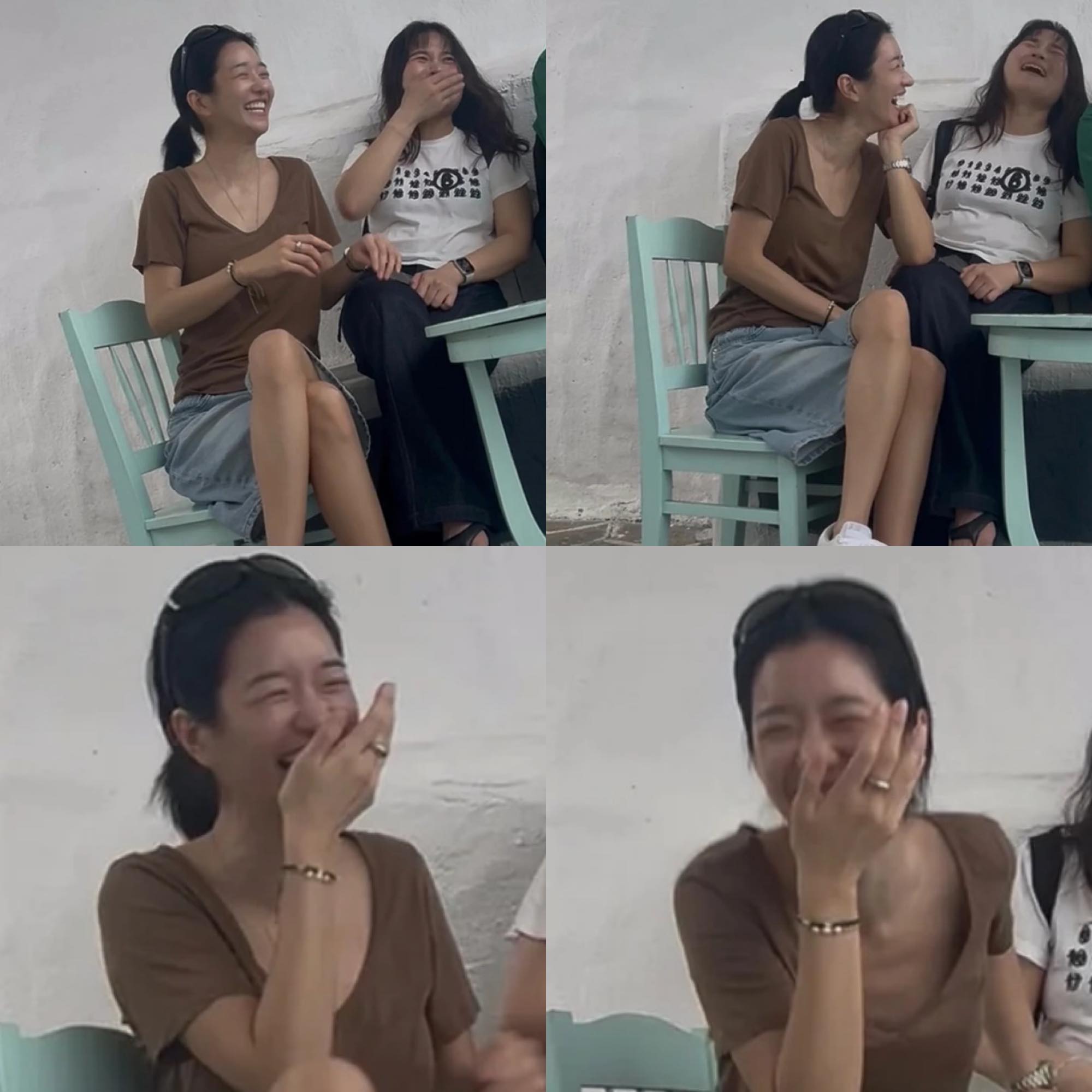 seo ye-ji da nang triplaughing-friends-sitting-casual.