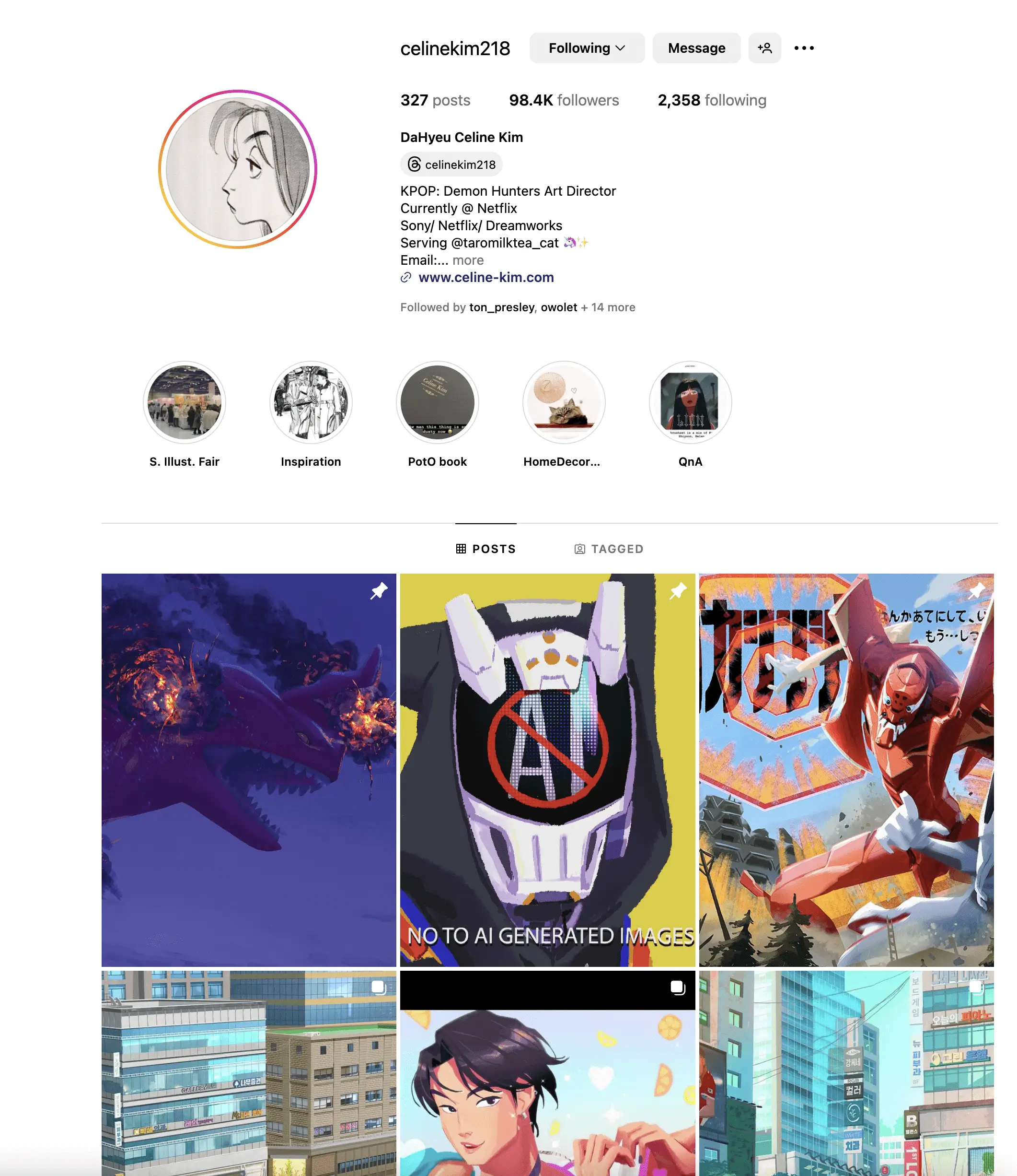 KPop Demon Hunters Art Director Sony discriminationInstagram-Artwork-Profile-CelineKim.