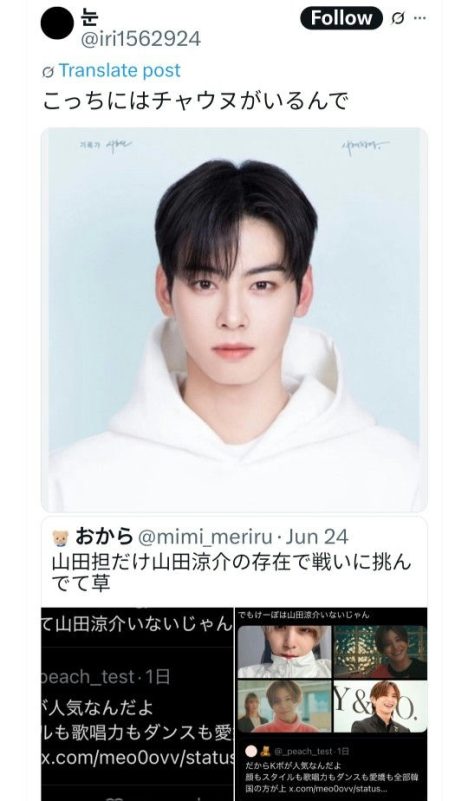 cha eun-woo ryosuke yamada debateTwitter-screenshot-ChaEunwoo-Japanese.