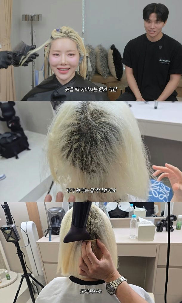 DJ Soda hair bleaching accidenthair-salon-blonde-dye-Korean.