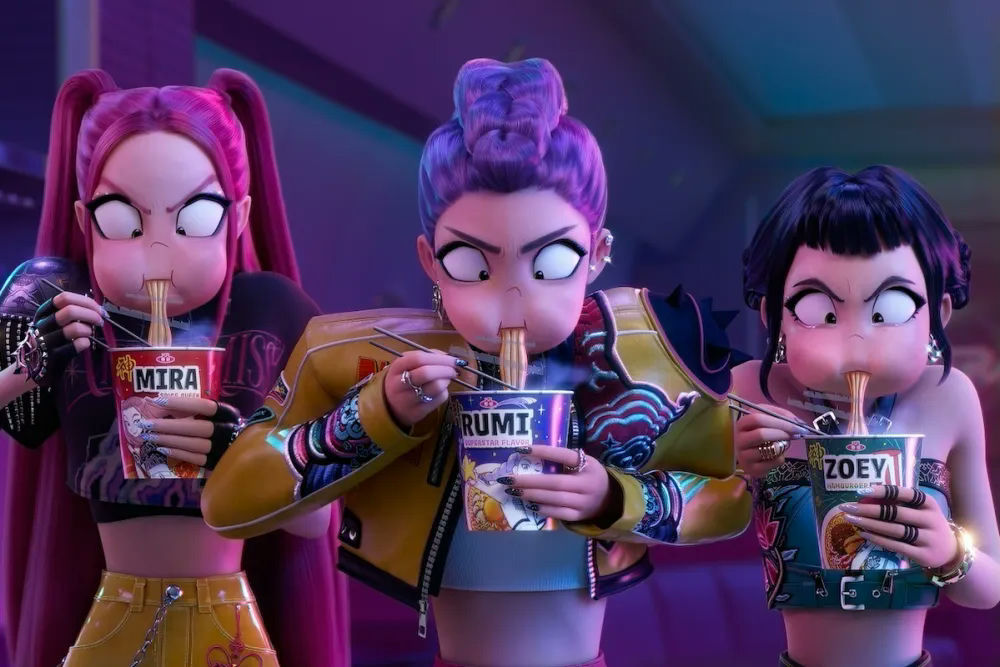 k-pop: demon hunters maggie kangCartoon-Girls-Noodles-Eating-Cyberpunk.