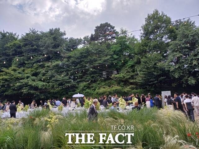 lee kwang ki daughter weddingoutdoor-event-wedding-guests-trees.