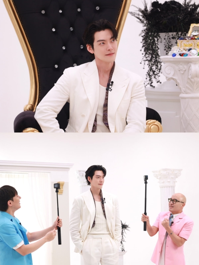 Kim Woo Bin Hong Seok Cheon Treasure Cheststudio-whiteSuit-throne-cameras.