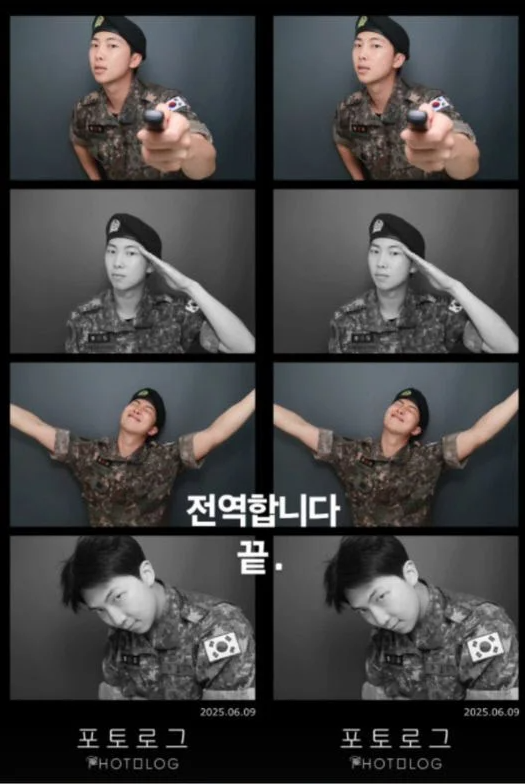 bts rm v dischargephotobooth-militaryuniform-salute-koreanflag.