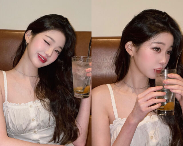 jang wonyoung mukbangportrait-drink-winking-casual.