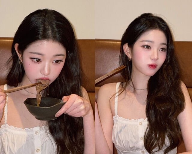 jang wonyoung mukbangwoman-eating-chopsticks-white' 'top.
