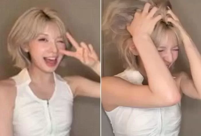 korean celebrities election voting photoswoman-blonde-peace-laughing.