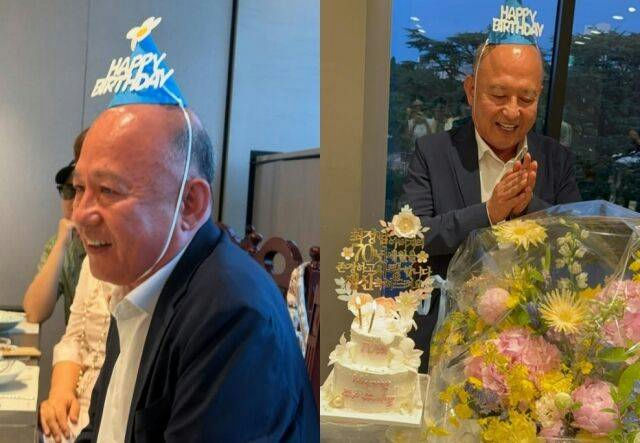 Sooyoung father's 70th birthdaybirthday' 'man' 'celebration' 'cake.