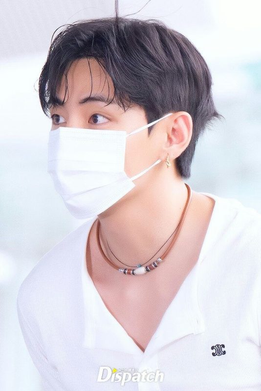 V BTS Incheon airport chaosMask-A-Necklace-A-Earring-A-Hair.